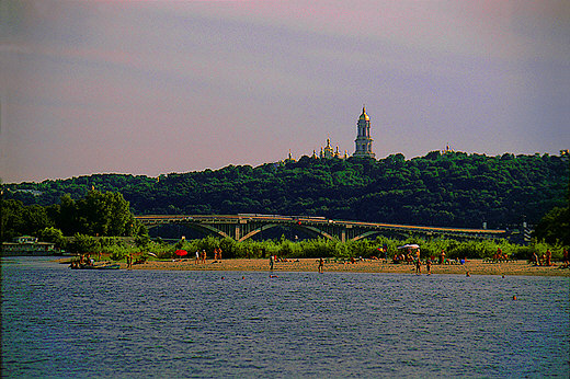 View of the beach and right bank of the Dnieper River