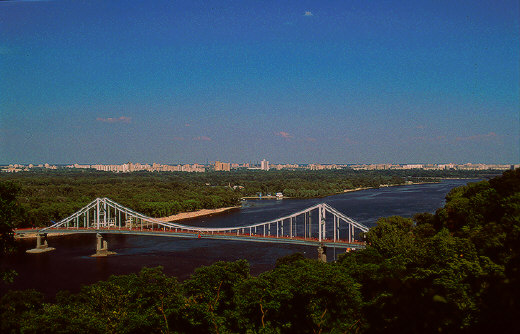 View of Dnipro, Pedestrian Bridge and Darnitsa