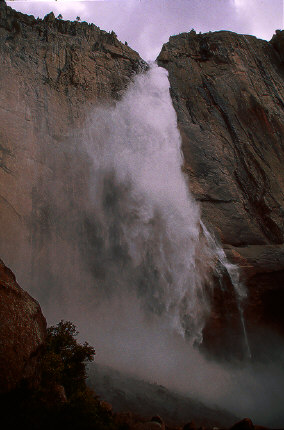 Upper Yosemite Falls in strong wind