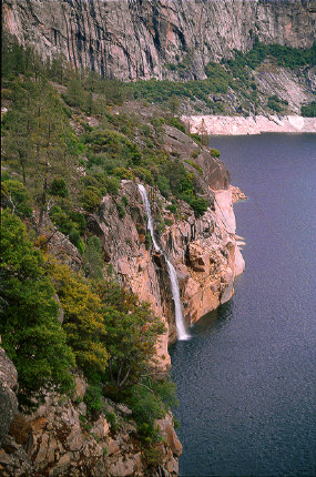 Waterfall and Hetch Hetchy Reservoir